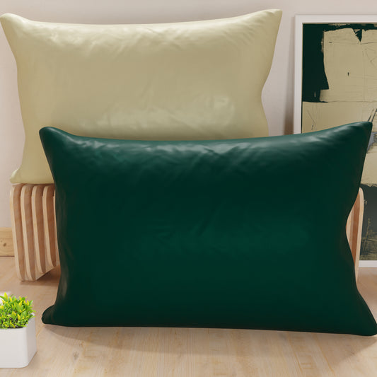 Federe, Coppia Federe, Copricuscini, 100% Microfibra Anallergica, Tortora/Verde Smeraldo