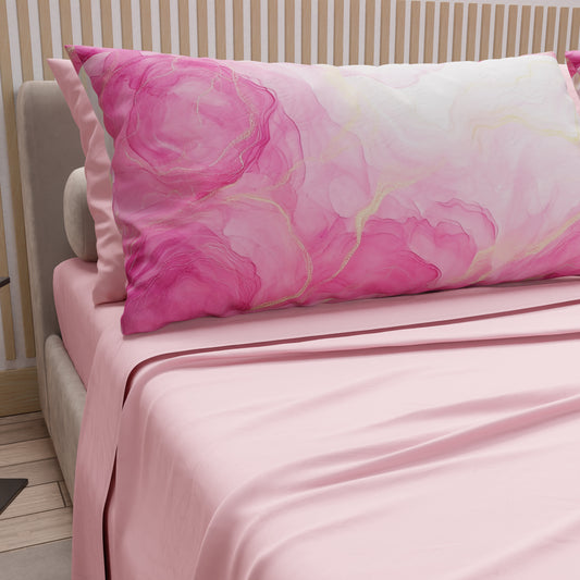 Lenzuola in Cotone, Completo Letto con Federe in Stampa Digitale Marble 12 Rosa