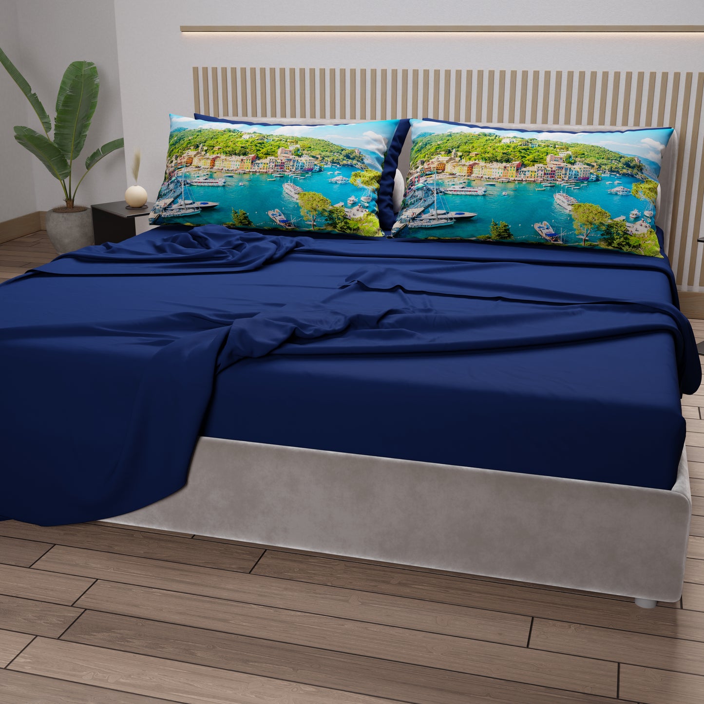 Lenzuola in Cotone, Completo Letto con Federe in Stampa Digitale, Portofino