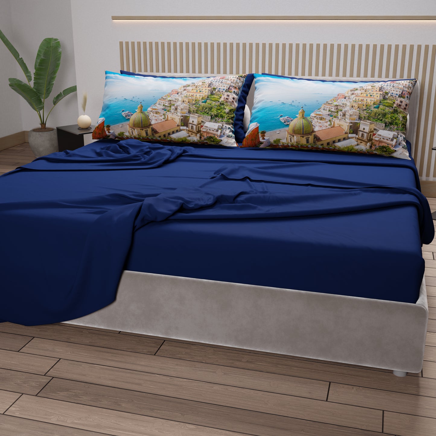 Lenzuola in Cotone, Completo Letto con Federe in Stampa Digitale, Positano
