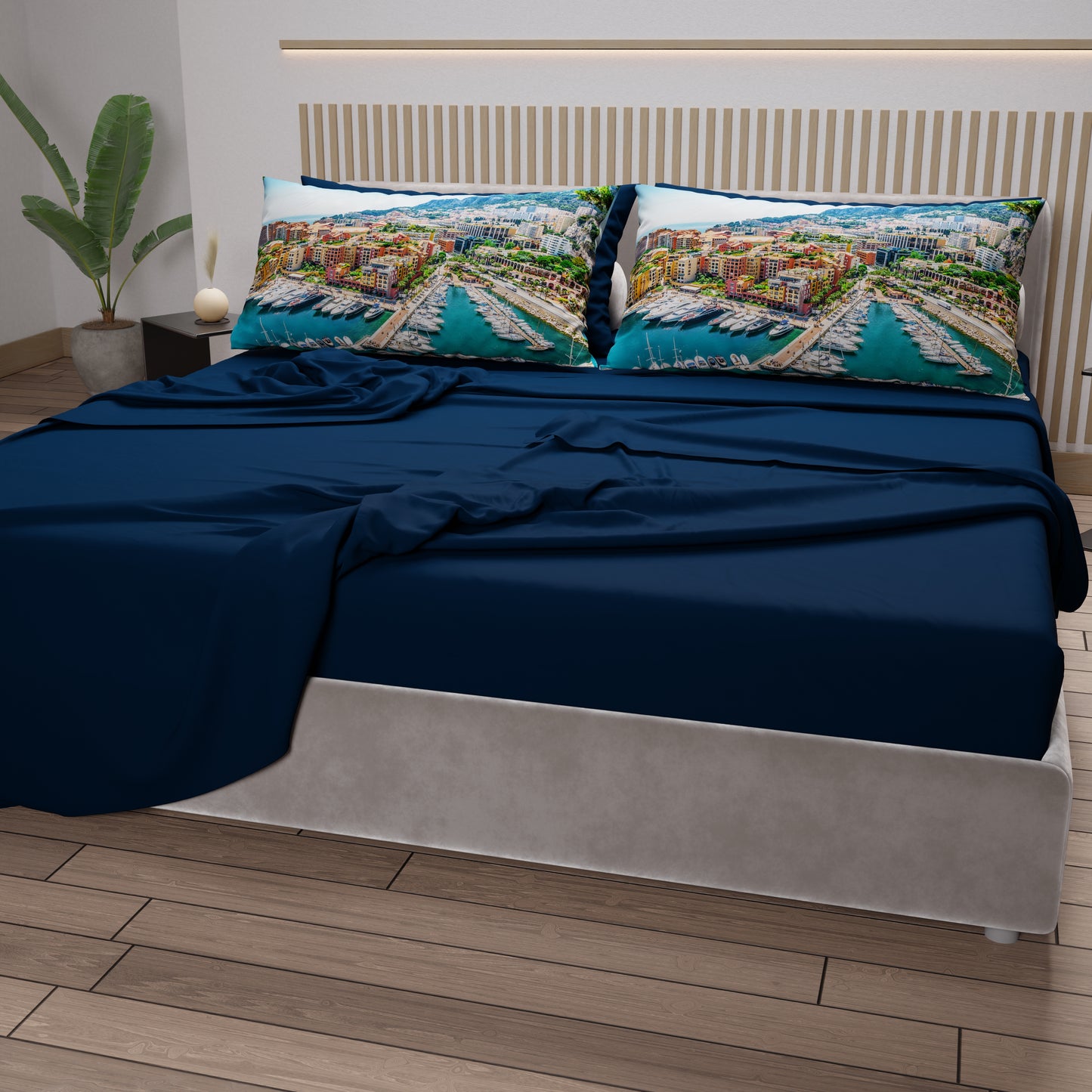 Lenzuola in Cotone, Completo Letto con Federe in Stampa Digitale, Principato di Monaco