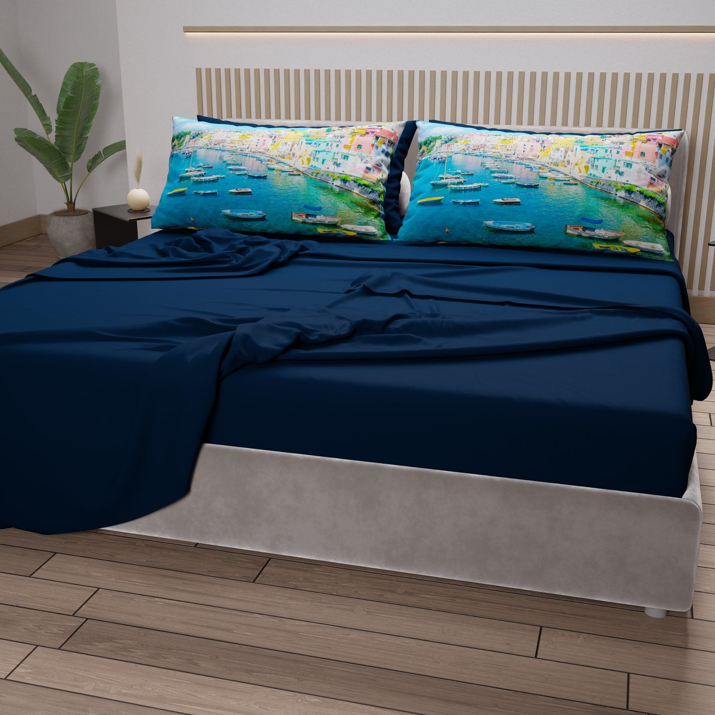 Draps en Coton, Parure de Lit avec Taies d'Oreiller en Impression Digitale, Procida