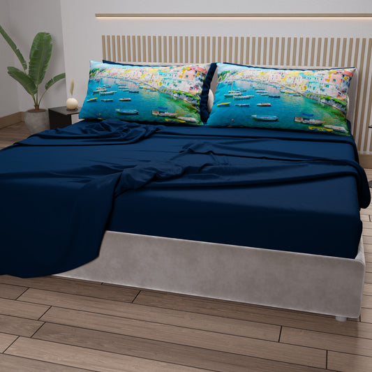 Lenzuola in Cotone, Completo Letto con Federe in Stampa Digitale, Procida