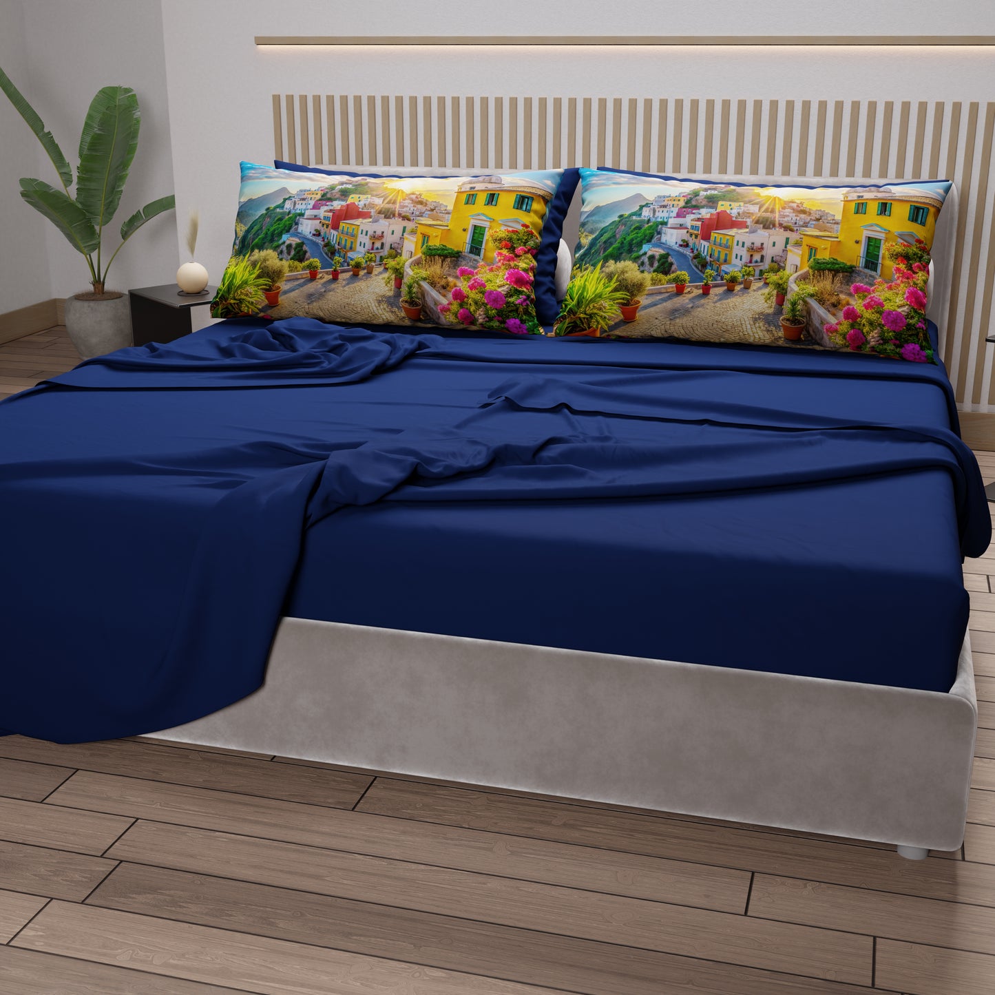 Draps en Coton, Parure de Lit avec Taies d'Oreiller en Impression Digitale, Sant'Angelo - Ischia