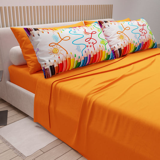 Lenzuola in Cotone, Completo Letto con Federe in Stampa Digitale Matite