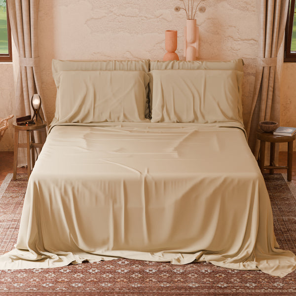 Lenzuola Matrimoniali, Singole, Una Piazza e Mezza, in Cotone, Beige
