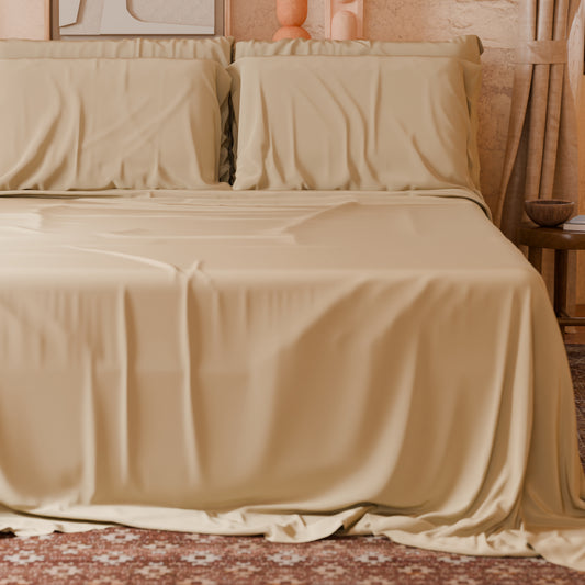 Lenzuola Matrimoniali, Singole, Una Piazza e Mezza, in Cotone, Beige