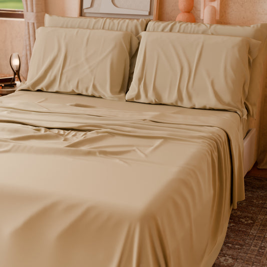 Lenzuola Matrimoniali, Singole, Una Piazza e Mezza, in Cotone, Beige