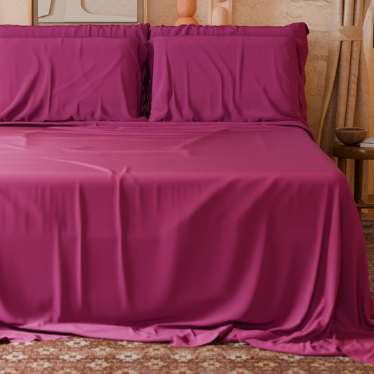 Lenzuola Matrimoniali, Singole, Una Piazza e Mezza, in Cotone, Fucsia