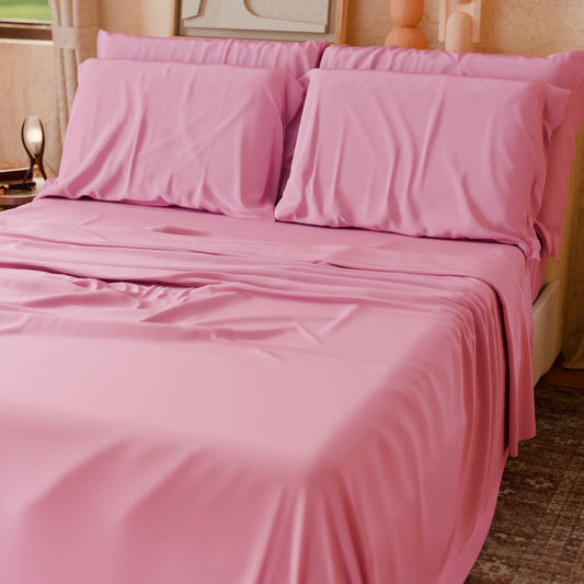 Lenzuola Matrimoniali, Singole, Una Piazza e Mezza, in Cotone, Rosa