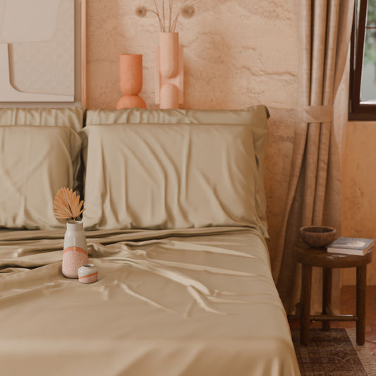 Draps Uni en Satin de Coton Beige