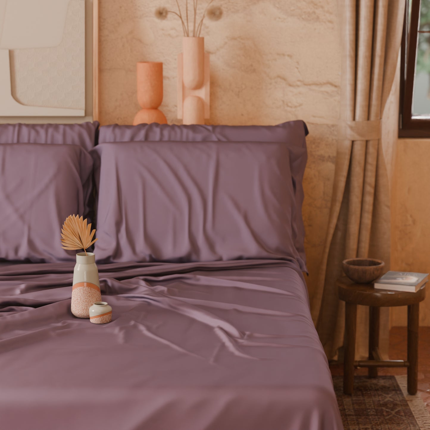 Draps Uni en Satin de Coton Oignon
