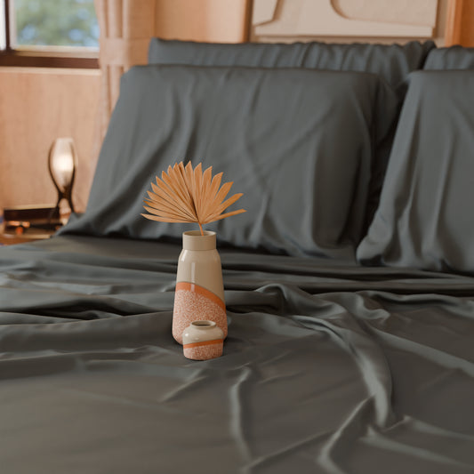 Draps Uni en Satin de Coton Gris Fumée