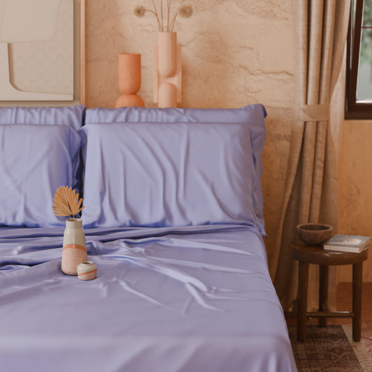 Draps Uni en Satin de Coton Lilas