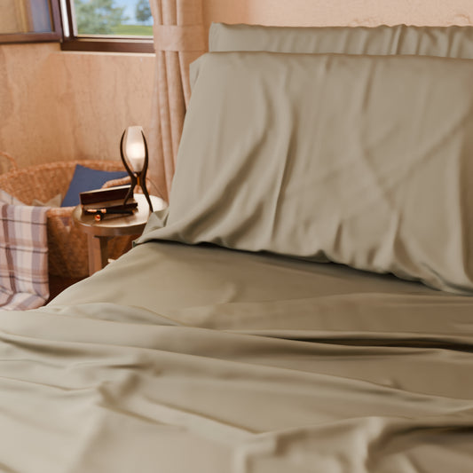 Draps unis en satin de coton taupe
