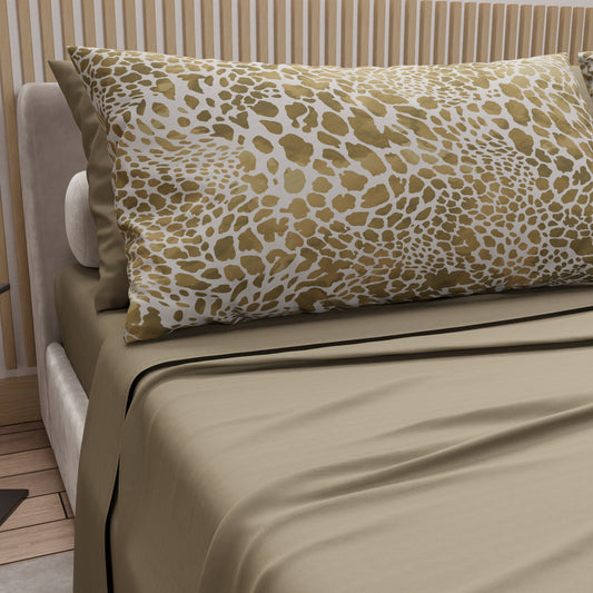 Lenzuola in Cotone, Completo Letto con Federe in Stampa Digitale Cobra Tortora