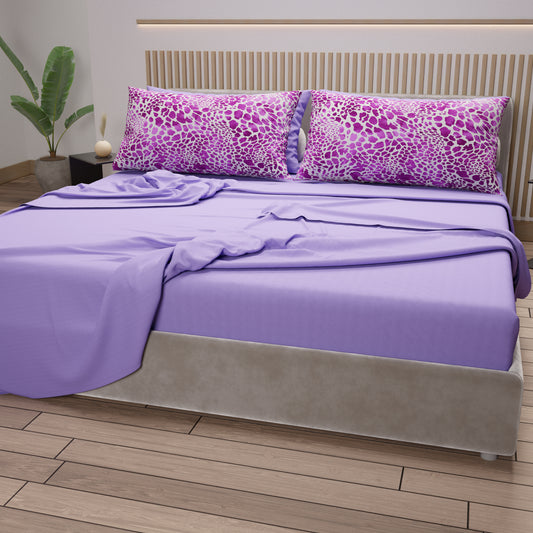 Lenzuola in Cotone, Completo Letto con Federe in Stampa Digitale Cobra Lilla.
