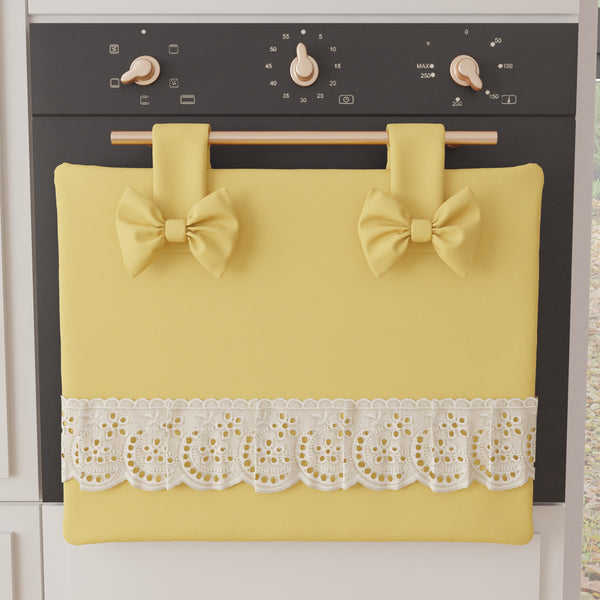 Copriforno Elegante Shabby Chic con Pizzo e Fiocchi Giallo
