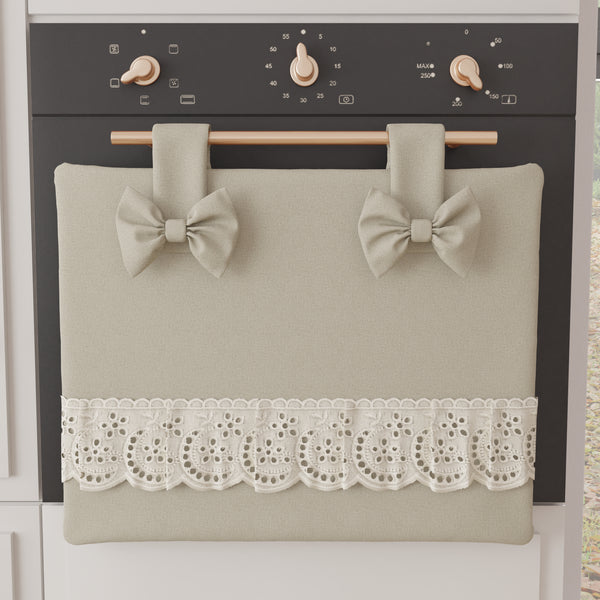 Copriforno Elegante Shabby Chic con Pizzo e Fiocchi Beige