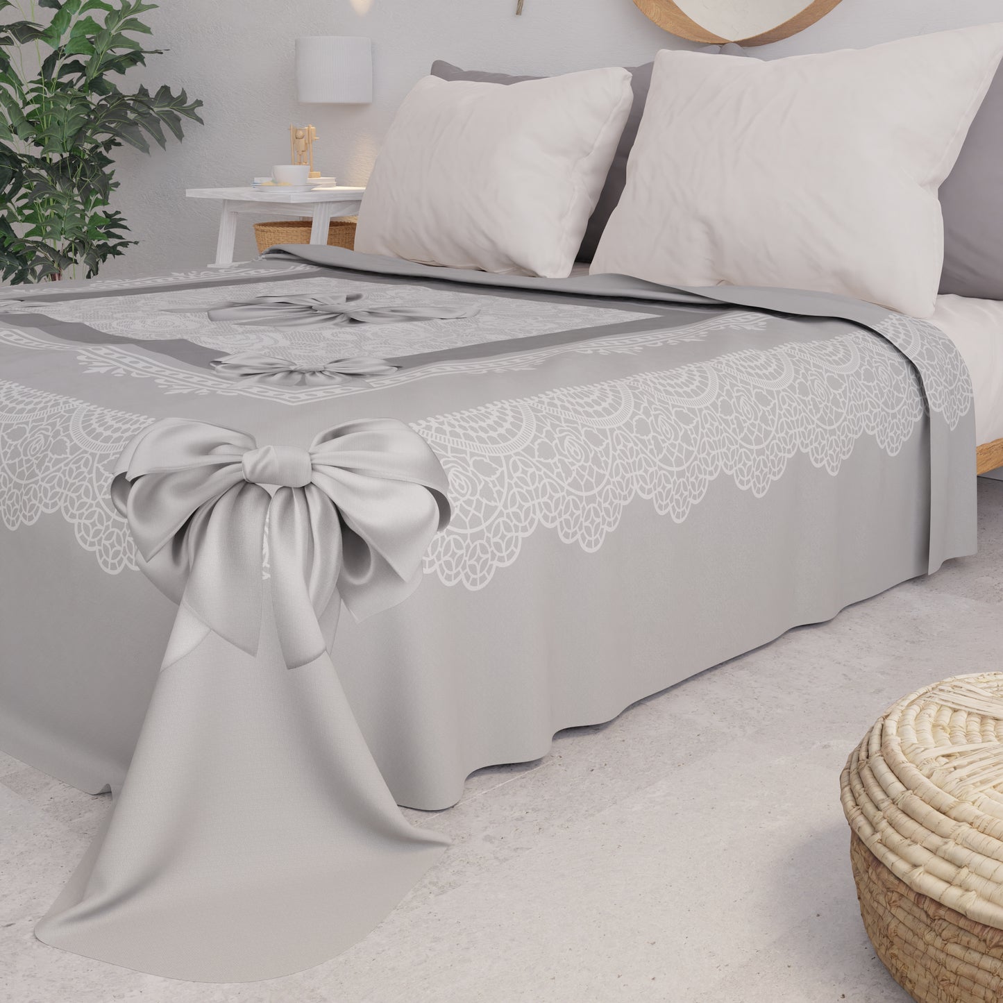 Copriletto Estivo, Coperta Leggera, Lenzuola Copriletto, Fiocco Grigio