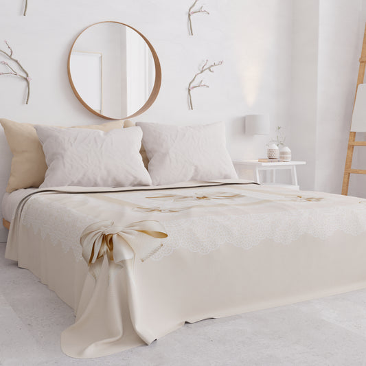 Copriletto Estivo, Coperta Leggera, Lenzuola Copriletto, Fiocco Beige