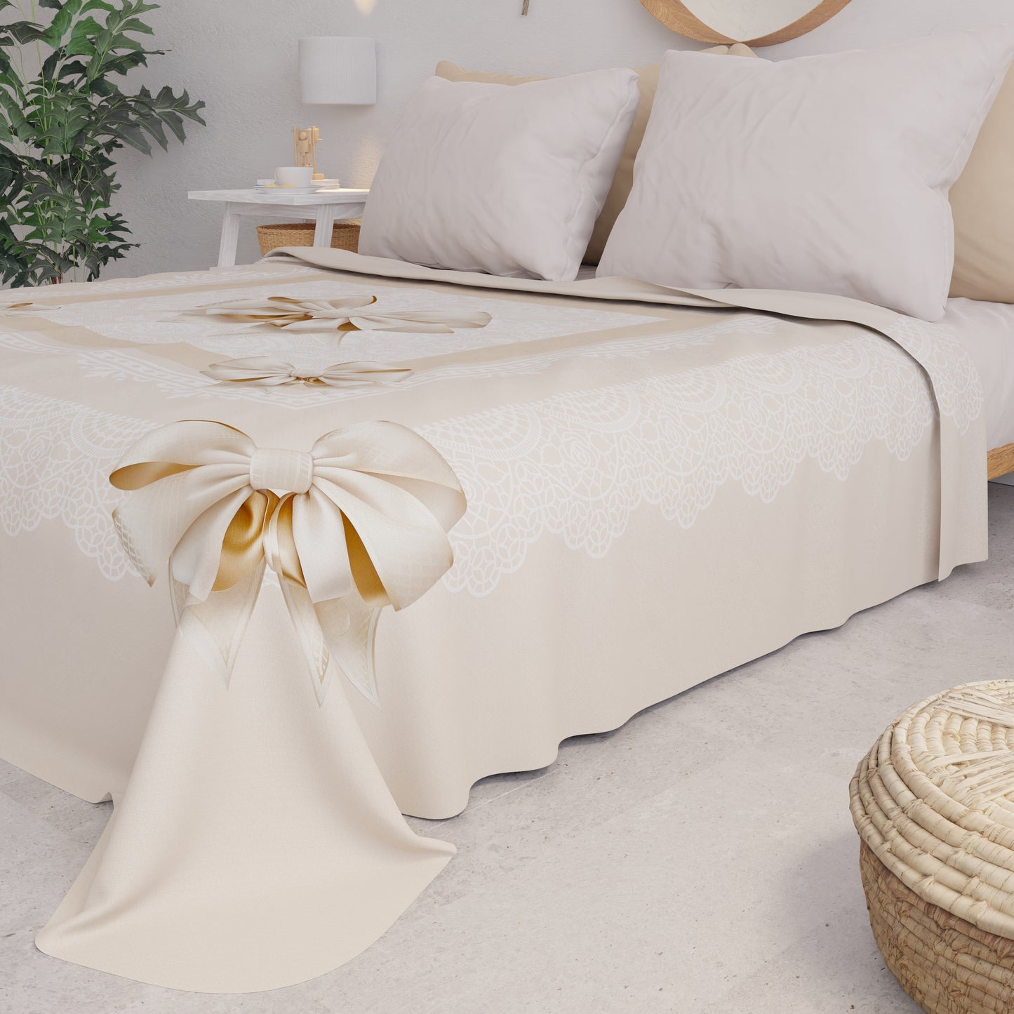 Couvre-lit d'été, couverture légère, draps couvre-lit, nœud beige