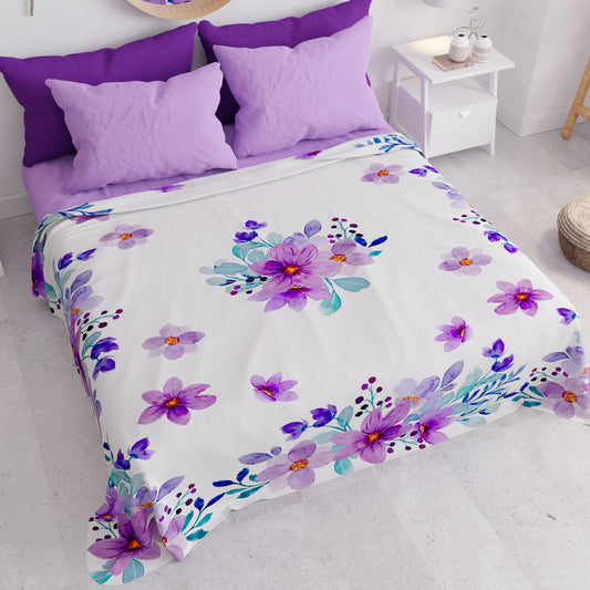 Copriletto Estivo, Coperta Leggera, Lenzuola Copriletto, Floreale Viola