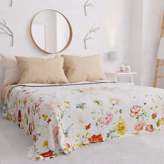 Copriletto Estivo, Coperta Leggera, Lenzuola Copriletto, Floreale Beige