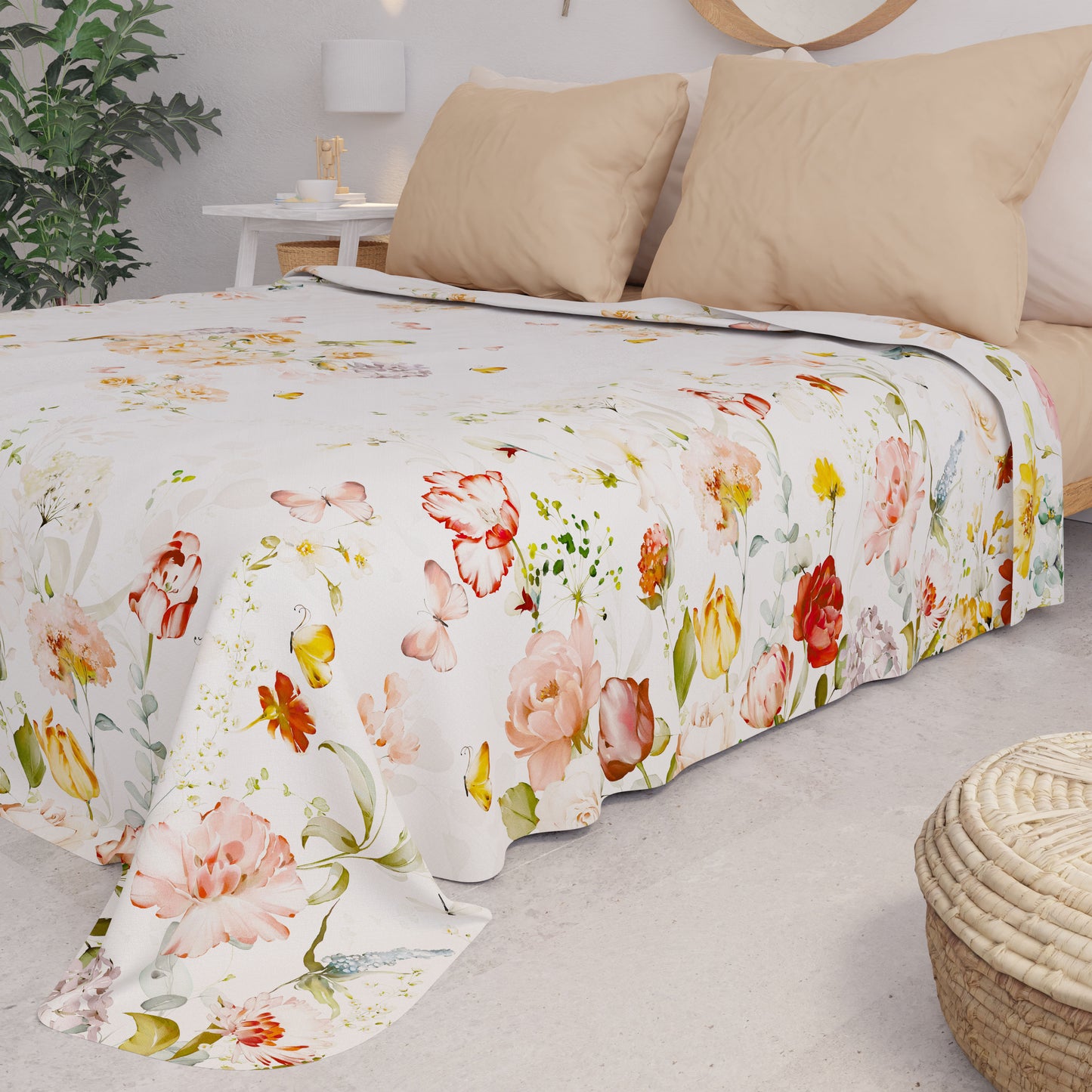 Copriletto Estivo, Coperta Leggera, Lenzuola Copriletto, Floreale Beige