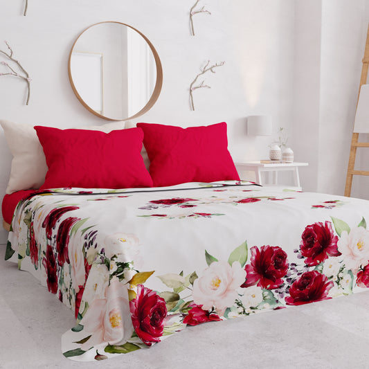 Copriletto Estivo, Coperta Leggera, Lenzuola Copriletto, Floreale Bordeaux