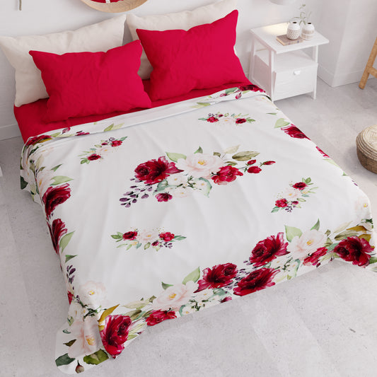 Copriletto Estivo, Coperta Leggera, Lenzuola Copriletto, Floreale Bordeaux