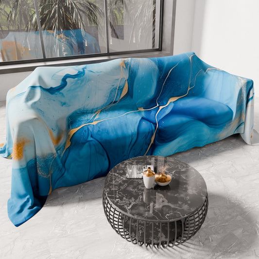 Telo Arredo Copridivano, Copriletto, Copritavolo e Copritutto in Microfibra | Fantasia Marble Azzurro