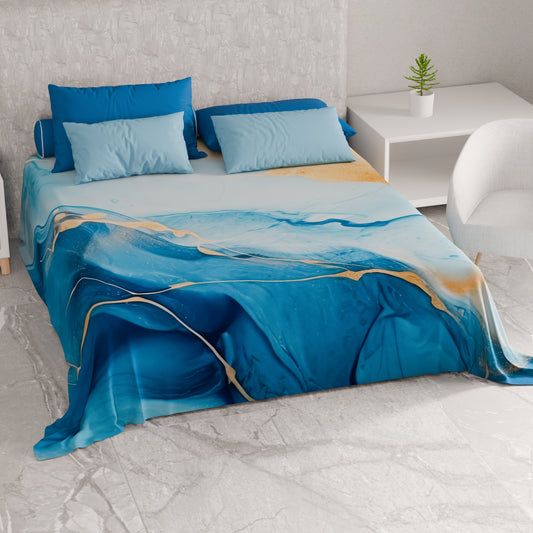 Telo Arredo Copridivano, Copriletto, Copritavolo e Copritutto in Microfibra | Fantasia Marble Azzurro