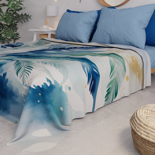 Copriletto Estivo, Coperta Leggera, Lenzuola Copriletto Palmwater Blu