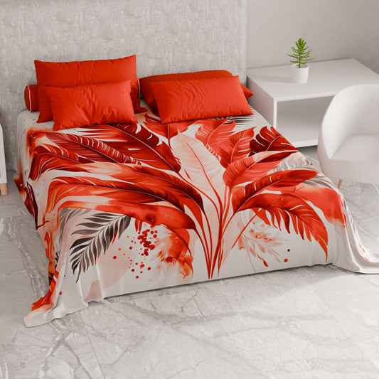 Telo Arredo Copridivano, Copriletto, Copritavolo e Copritutto in Microfibra | Fantasia Palmwater Rosso