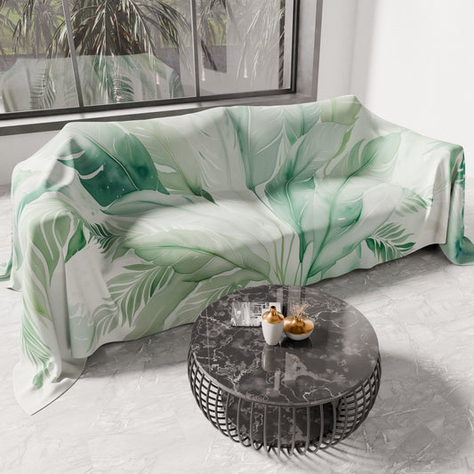 Telo Arredo Copridivano, Copriletto, Copritavolo e Copritutto in Microfibra | Fantasia Palmwater Salvia