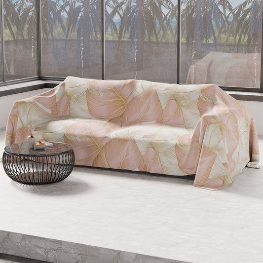 Telo Arredo Copridivano, Copriletto, Copritavolo e Copritutto in Microfibra | Fantasia Tropical Cipria e Oro