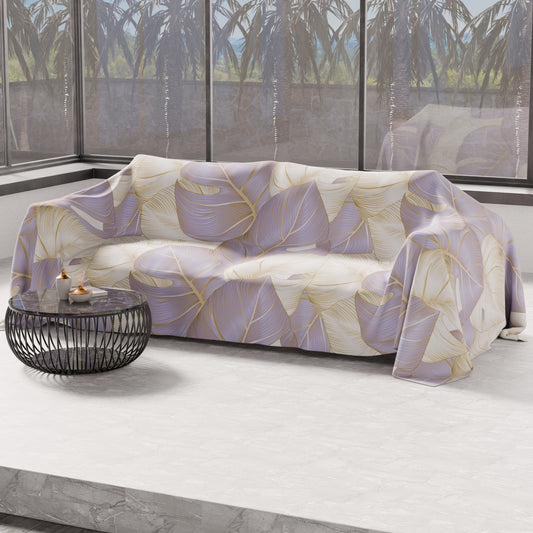 Telo Arredo Copridivano, Copriletto, Copritavolo e Copritutto in Microfibra | Fantasia Tropical Lilla e Oro