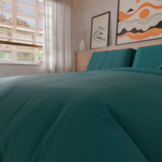 Housse de couette double, sac de housse de couette et taies d'oreiller, uni Outremer