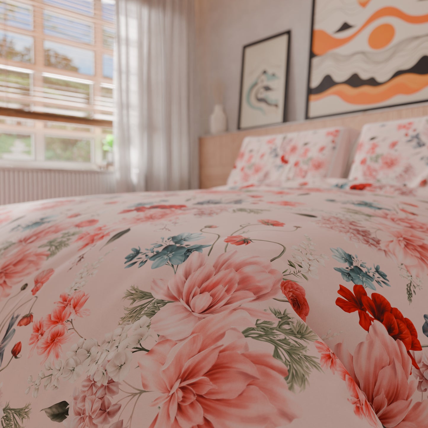 Housse de Couette Double, Simple, 1 Place et Demi, Florale 19-03