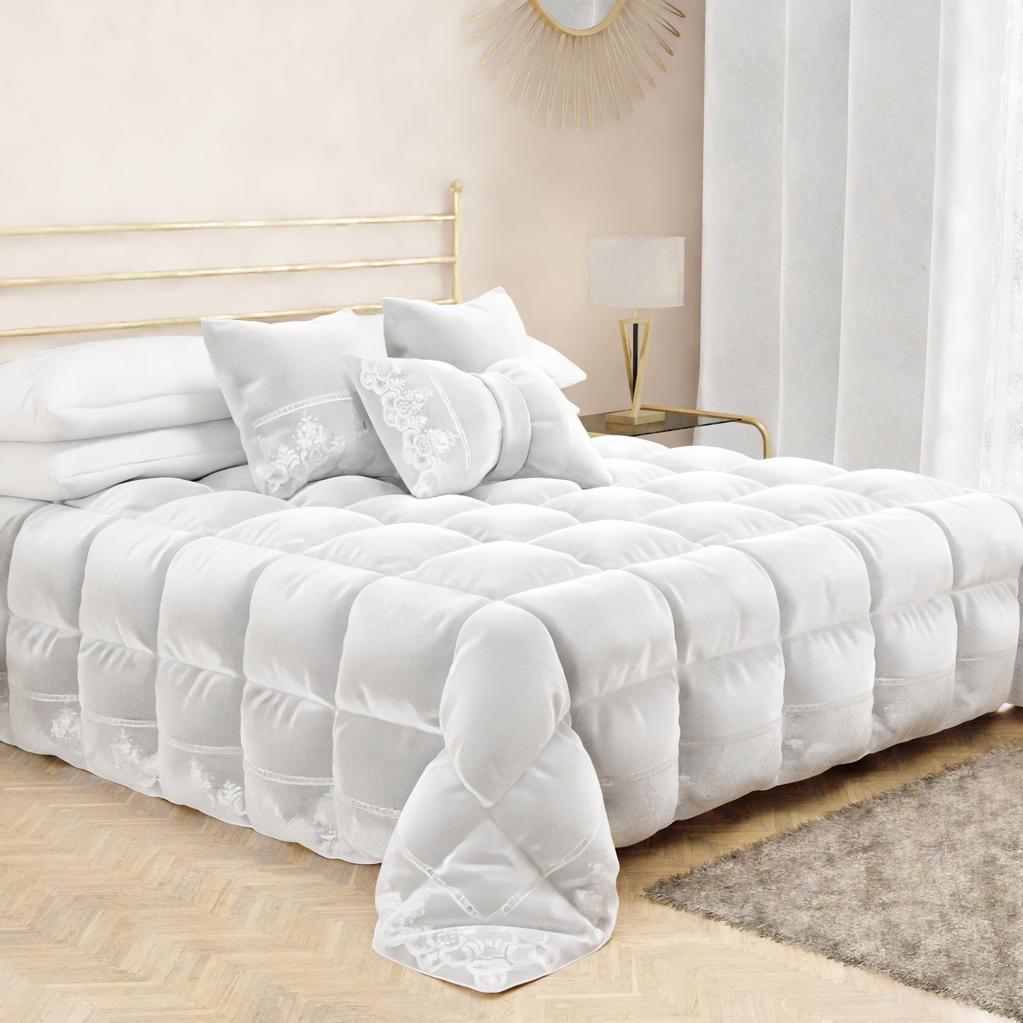 Coussins décoratifs en velours avec volant et dentelle rebrodée 2 pcs, Coussins canapé blanc par Sissy