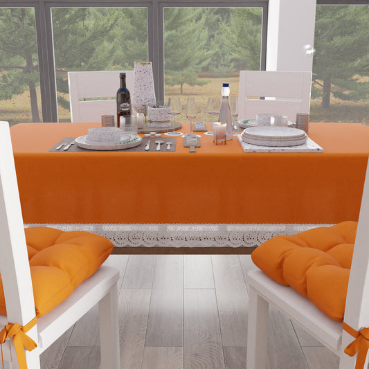 Tovaglia da Tavola Shabby Chic Copritavolo con Pizzo e Fiocchi Arancio