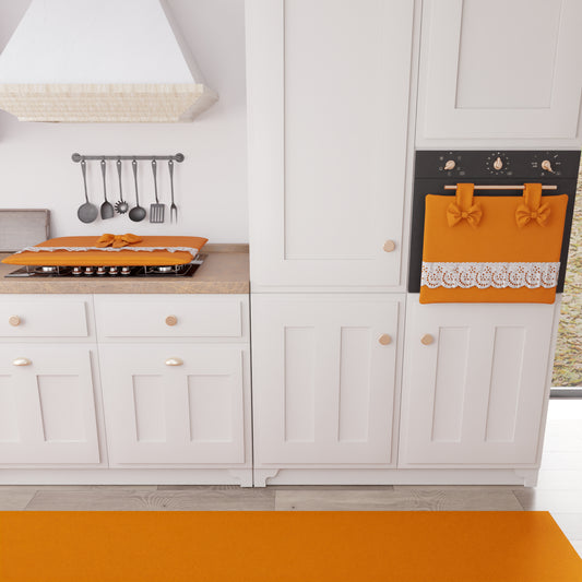 Copriforno Elegante Shabby Chic con Pizzo e Fiocchi Arancio