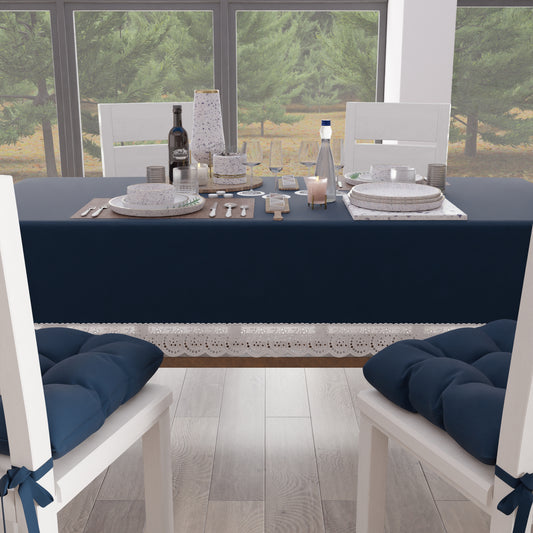 Tovaglia da Tavola Shabby Chic Copritavolo con Pizzo e Fiocchi Blu Notte