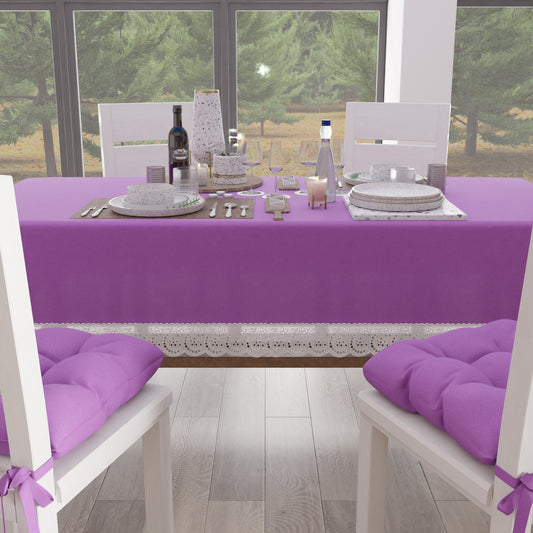 Tovaglia da Tavola Shabby Chic Copritavolo con Pizzo e Fiocchi Malva Intenso
