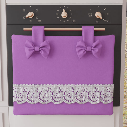 Copriforno Elegante Shabby Chic con Pizzo e Fiocchi Malva Intenso