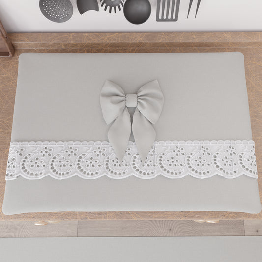 Coprifornello Coprifuochi Shabby Chic con Pizzo e Fiocco Grigio Chiaro