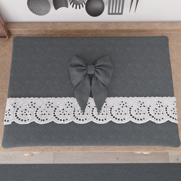 Coprifornello Coprifuochi Shabby Chic con Pizzo e Fiocco Grigio Scuro