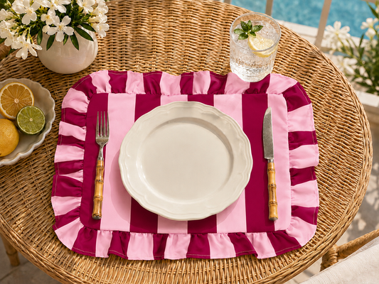 Tovagliette Americane con Rouches Righe Rosa/Bordeaux