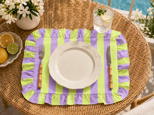 Tovagliette Americane con Rouches Righe Verde Chiaro/Lilla